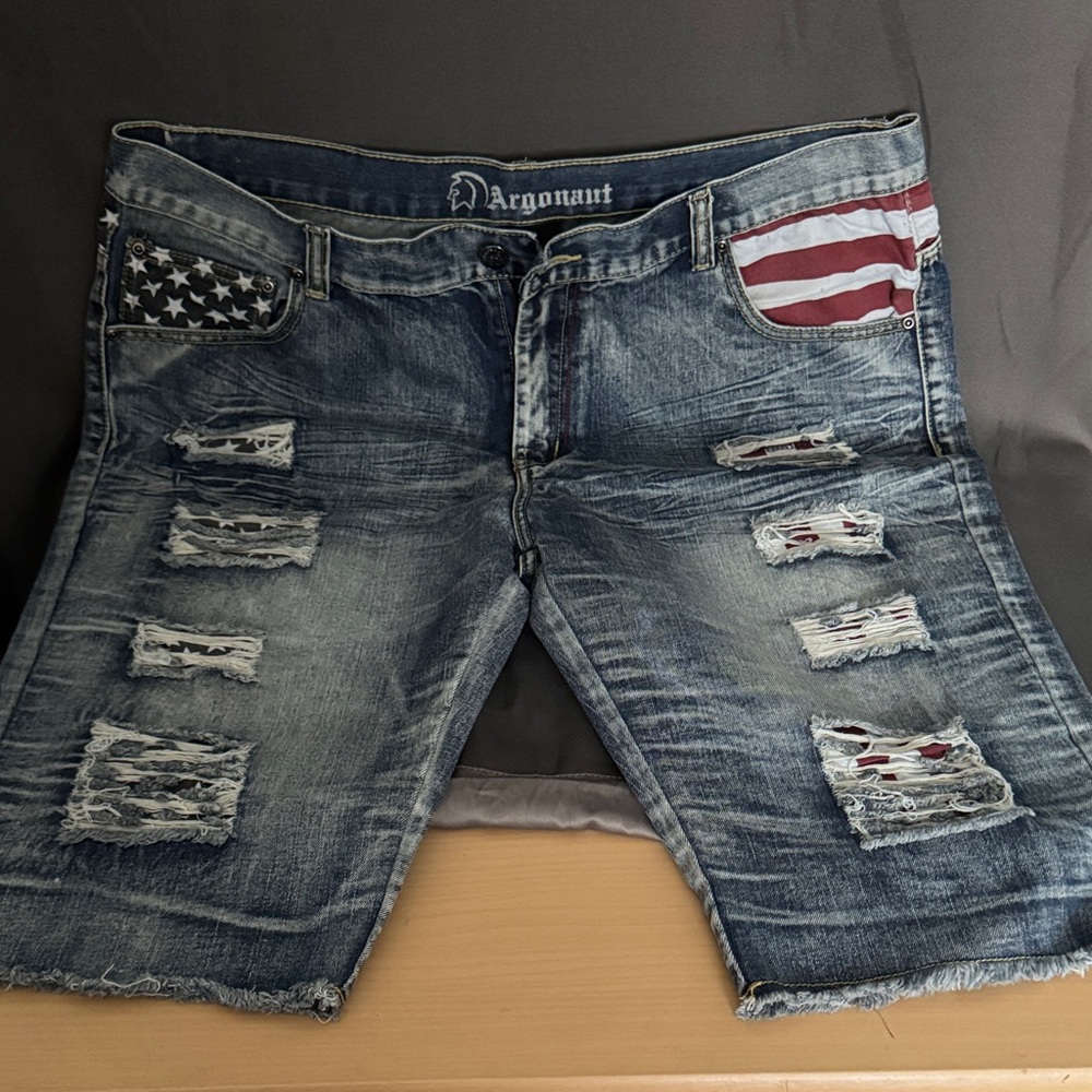 Men's Distressed Denim Shorts - Blue